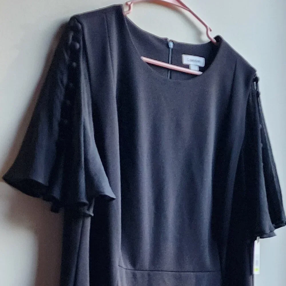 NWT Calvin Klein Black Flutter Sleeve Sheath Dress Size 18W - Picture 2 of 16